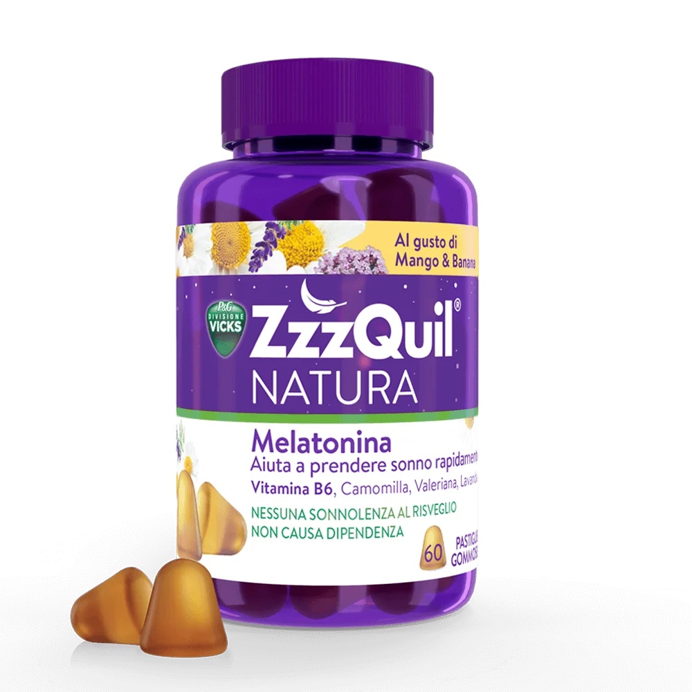 VICKS ZZZQUIL NATURA Vicks ZzzQuil Natura Mango-Bananen-Geschmack, 60 Fruchtgummis, Nahrungsergänzungsmittel für besseren Schlaf und bei Schlaflosigkeit