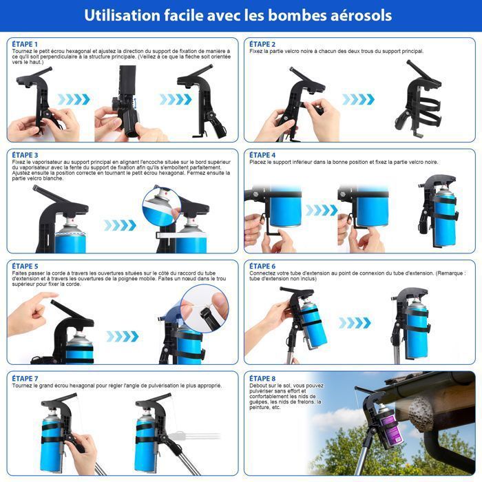 Aerosol Can Extension Pole Adapter - 2.95 meter telescopic pole - Adjustable nozzle with lanyard