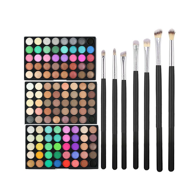 Oogschaduwpalet met 120 kleuren + 7 kwasten voor een natuurlijke make-upset. Waterdichte, langdurige oogschaduw in poedervorm voor smokey eyes.