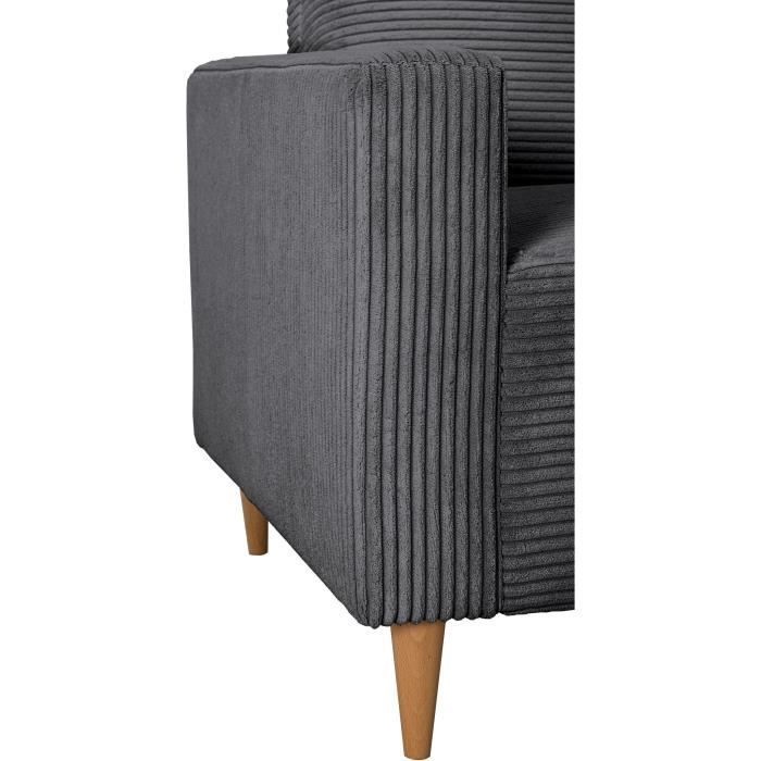 Omkeerbare vaste hoekbank - 4-zits - BOB - Antraciet corduroy - 197 x 138 x 65 cm