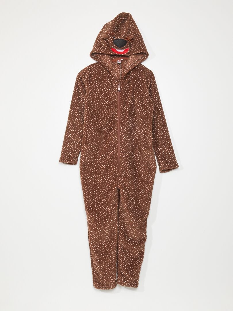 Conjunto de pijama de forro polar con estampado de ciervo - MARRÓN