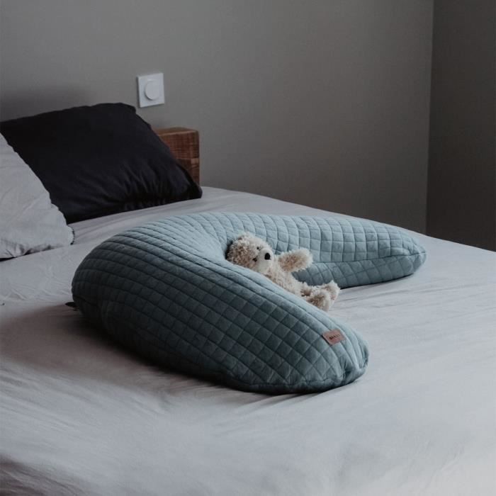 BÉABA - Big Flopsy™ - Coussin de grossesse et d'allaitement - Fleur de coton® - 180 cm - Vert Sauge
