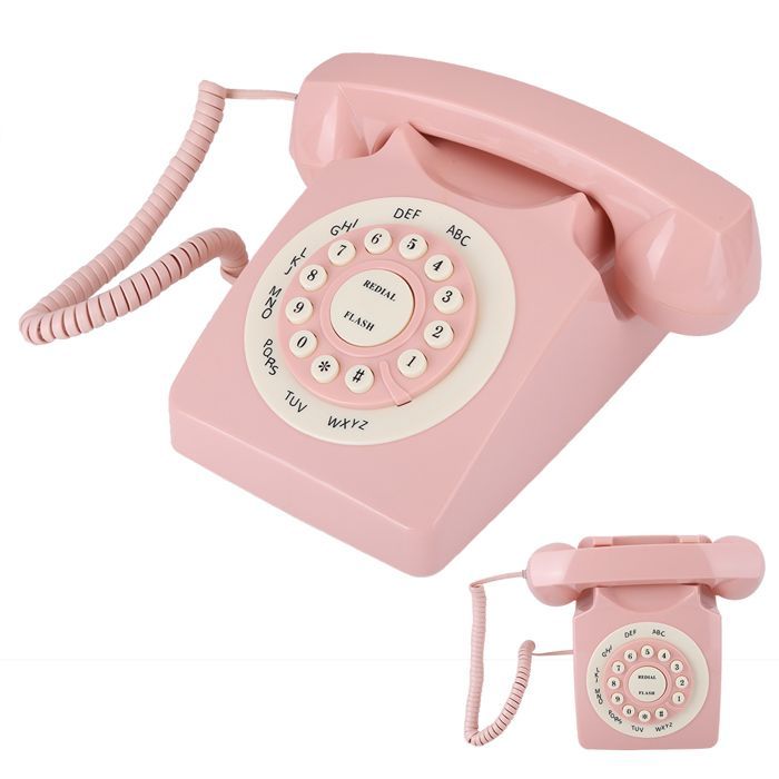 Telefone com fio vintage de alta definição para casa e escritório, rosa.
