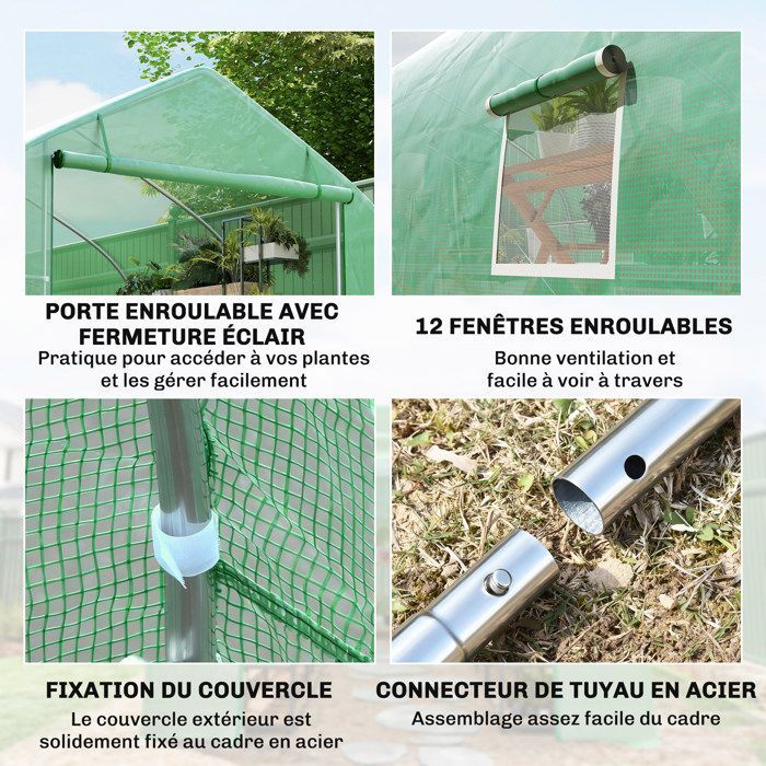 Outsunny - Estufa de jardim - PE - 8x3x2m - Verde