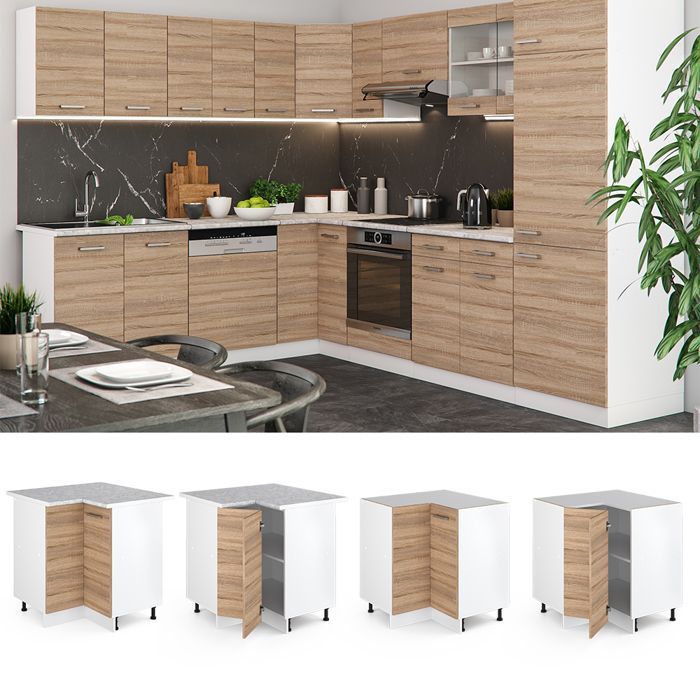 Mueble esquinero Vicco R-Line de 75,6 cm sin madera tratada a presión, color blanco Sonoma 29732