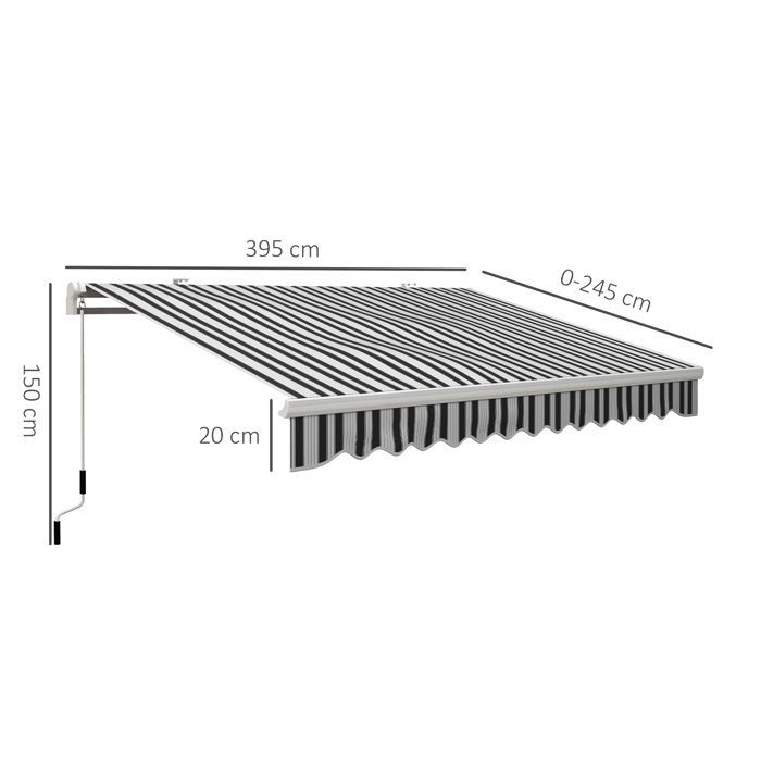 Toldo manual retráctil de 395 x 245 cm - Outsunny - manivela, poliéster de 280 g/m² con protección UV, aluminio - azul y blanco