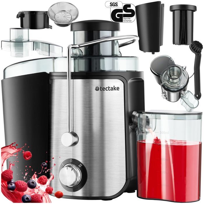 Centrifuge - TECTAKE - FRUFI Stainless Steel Juicer with 2 Speeds, 600W Max, 500ml