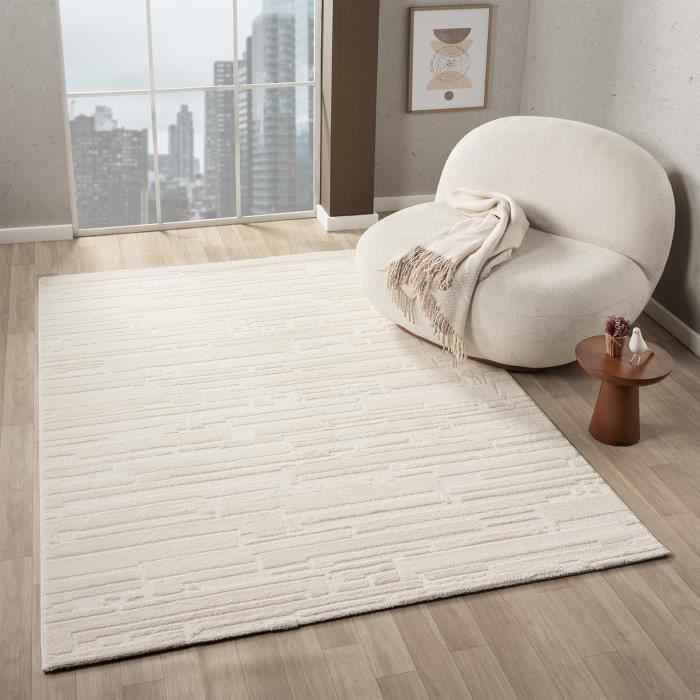 Tapis de séjour - VIMODA - Thème de la pierrel - Berbère - Crème - 160x230 cm