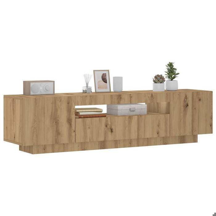 Mueble para TV ÚNICO con luces LED LMT - Mueble para TV de madera de roble de ingeniería hecho a mano cozy489578
