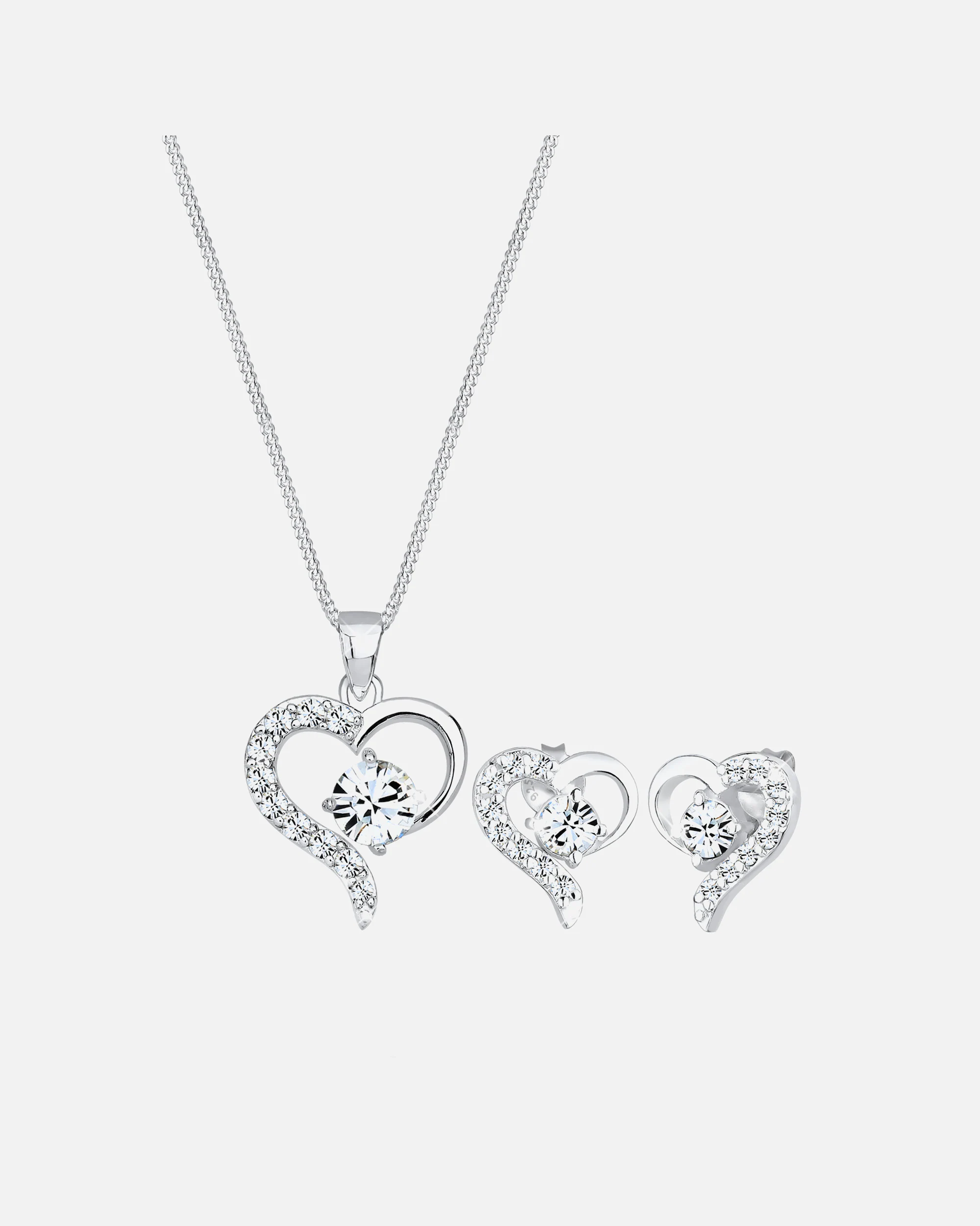 Elli Femmes Cœur pendentif set clous d'oreilles avec cristaux en argent sterling 925