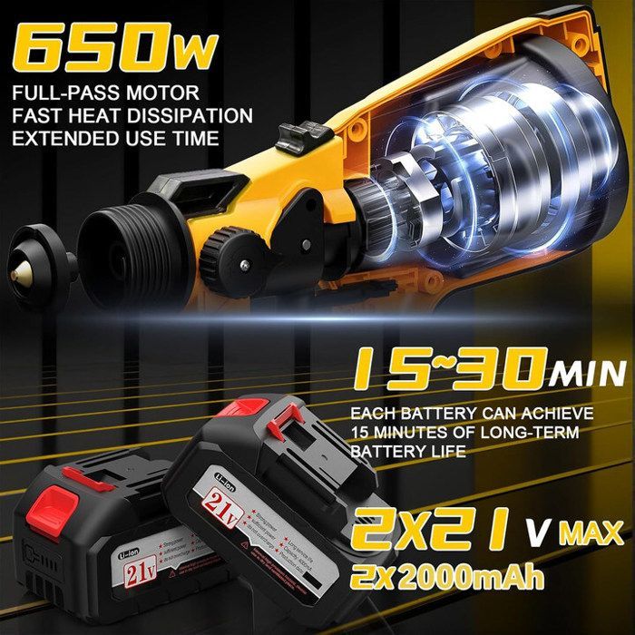 Pistola pulverizadora eléctrica inalámbrica de 650 W y 1000 ml - 6 boquillas y 3 modos de pulverización - 2 baterías