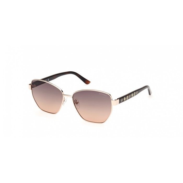 Guess 00102 Women's Geometric Sunglasses - Color 32F Glossy Pale Gold with Brown Gradient Lenses - 56