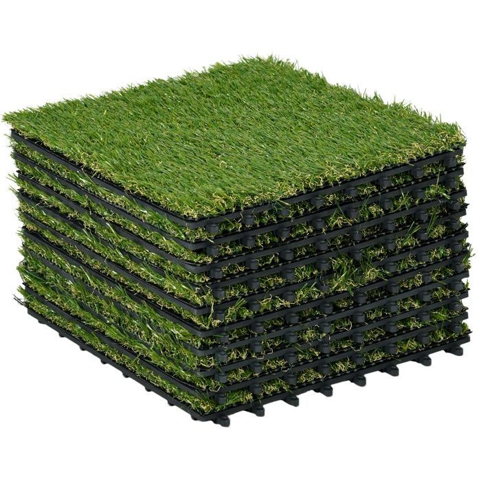Césped sintético Outsunny - juego de 10 losetas entrelazadas, 30x30 cm, 3,5 cm de grosor - PE - verde