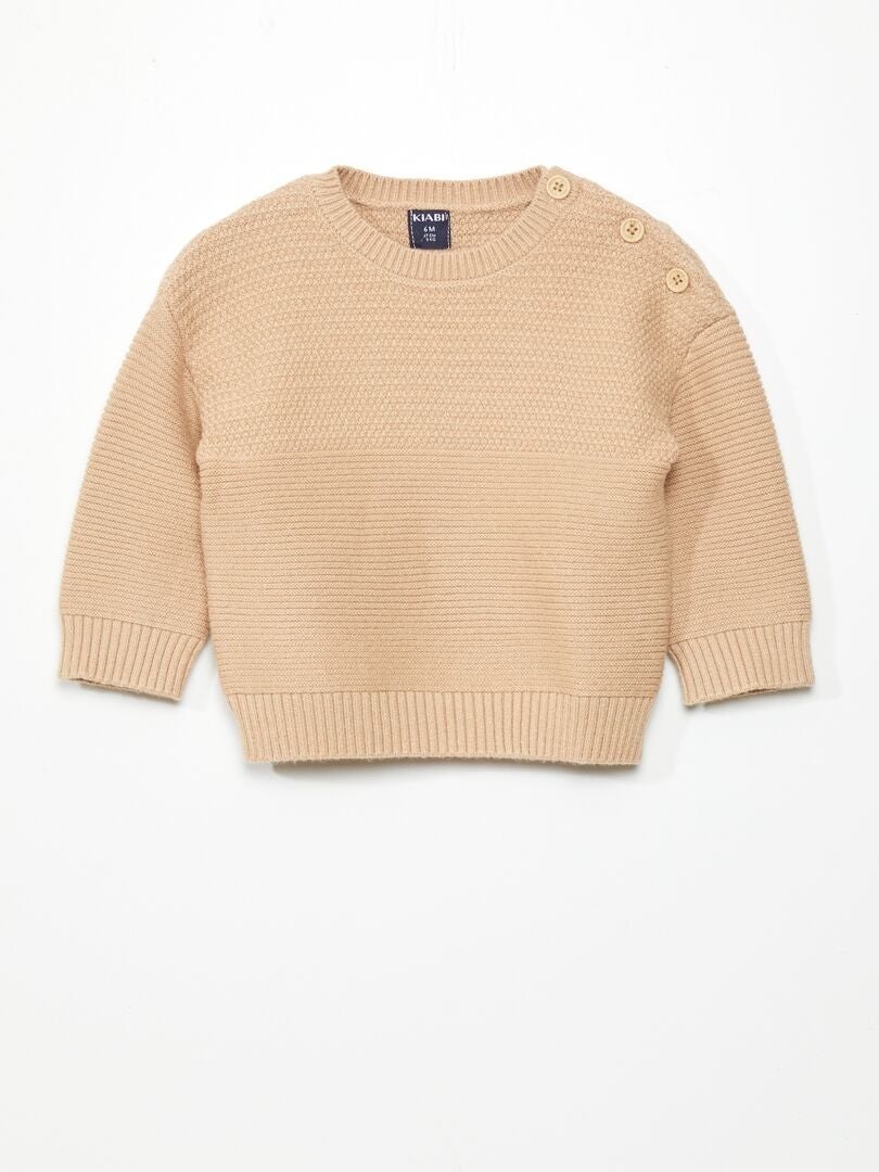 Gebreide trui met knoopjes op de schouder - BEIGE