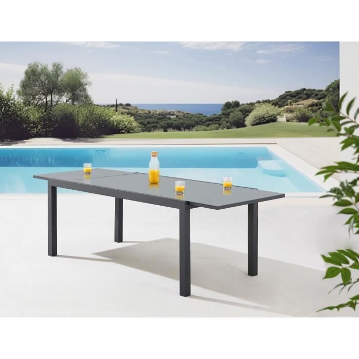 Ensemble repas de jardin 6 à 8 personnes : Table extensible 180-240 cm + 2 fauteuils + 6 chaises - Gris