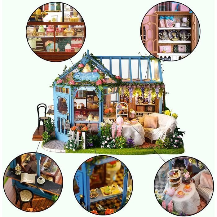 Kit per casa delle bambole in miniatura in legno con mobili e attrezzi, casa in miniatura fai da te da costruire, casa dei fiori stellati