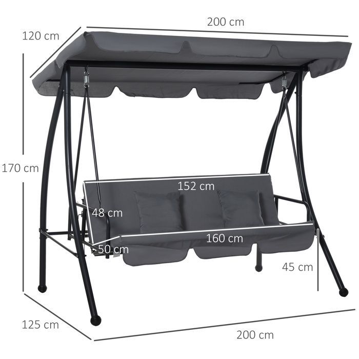 Outsunny metalen tuinschommel 200x125x170cm donkergrijs