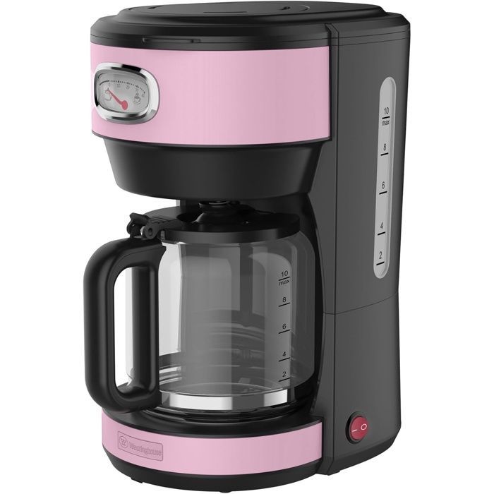 Westinghouse Retro Cafetière 1000W, Carafe Verre 1.25L, 10 Tasses, Filtre Réutilisable, Anti-Goutte, Plaque Chauffante, Rose