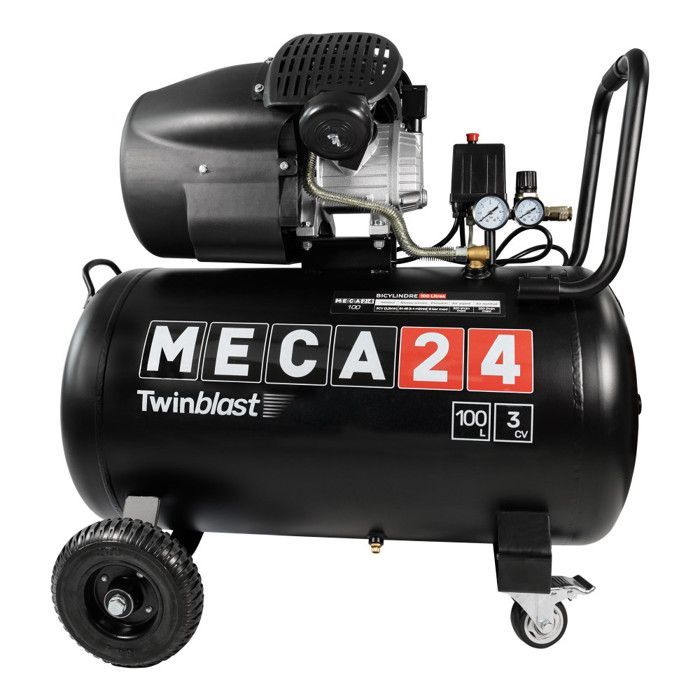 Compresor bicilíndrico de 3 HP - Depósito de 100 L - Compresor de aire - 2200 W - Presión de 8 bar - Caudal de succión de 320 L/min