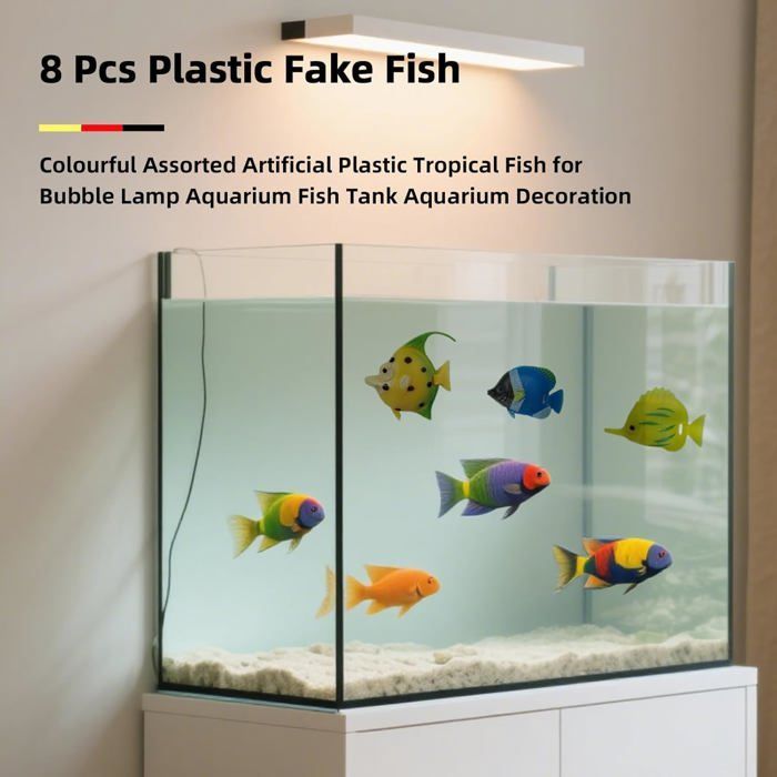 Lot de 8 faux poissons en plastique colorés assortis pour lampe à bulles, décoration d'aquarium (style aléatoire)