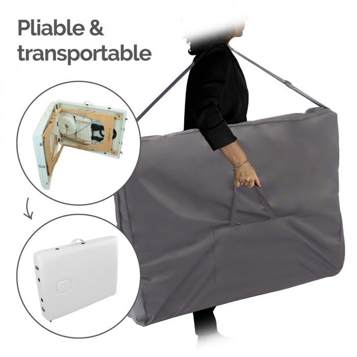Table de massage pliante 2 zones en bois avec panneau Reiki + Accessoires et housse de transport - Blanc - Vivezen