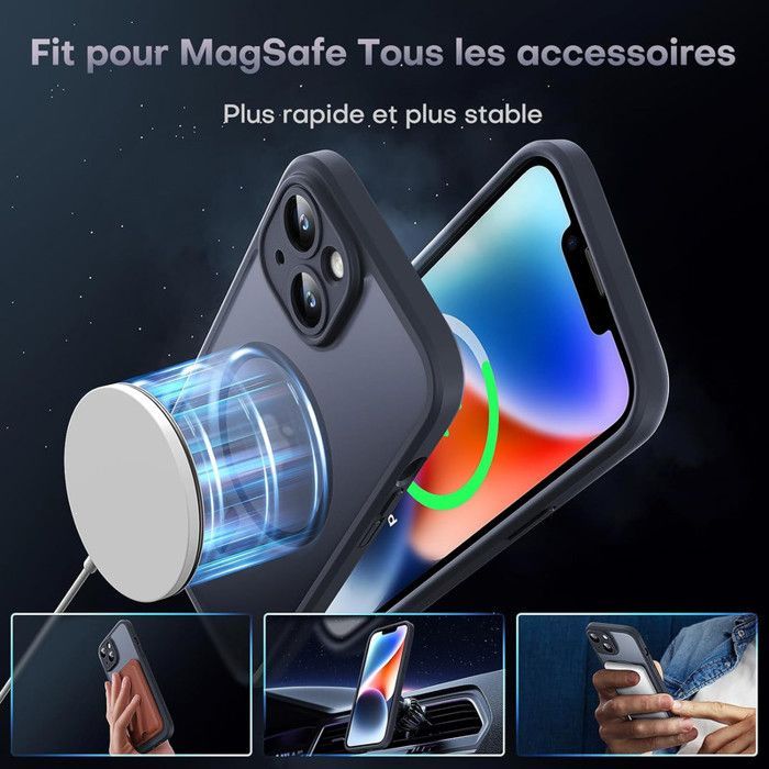 Magnetic Matte Case for iPhone 14 - HQSELECTION - Compatible with MagSafe - Shockproof Translucent Back Cover