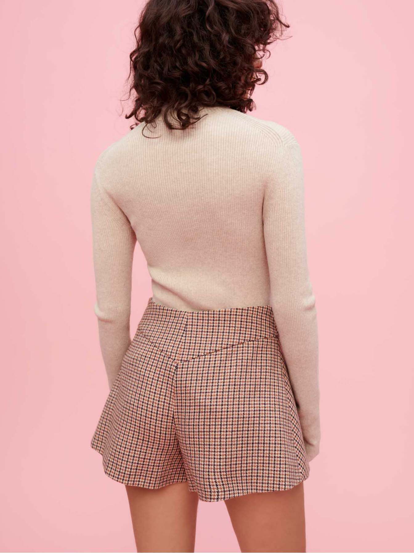 Culottes met pied-de-poulepatroon - Camel