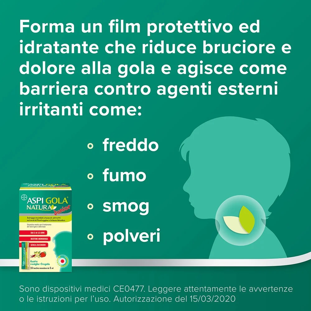 ASPIRINE Aspi Gola Natura Junior sirop 16 sachets Mal de gorge et toux