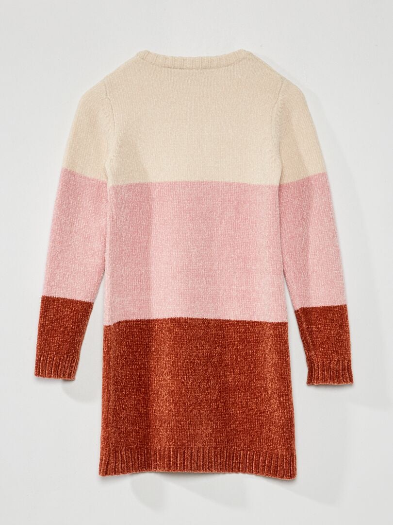 Maxi trui van chenille met kleurblokken - ROZE