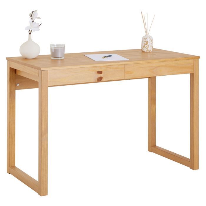 Escritorio de madera NOAH con 2 cajones, diseño escandinavo, fabricado en pino macizo con acabado natural.