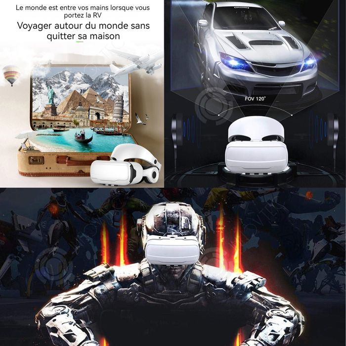Óculos de realidade virtual 1080p com sistema de ajuste duplo 3D de 360 graus para passeios em realidade virtual, com controles de cabeça e mão.