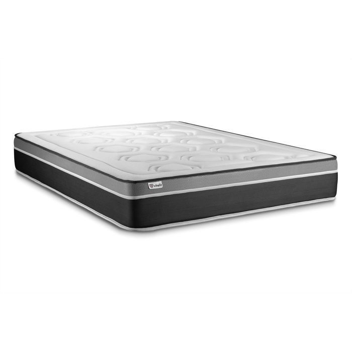 Pack lit complet - Matelas 180x200 cm + Sommier tapissier à lattes (en kit) + 2 oreillers + Couette - Vital Care Blanc