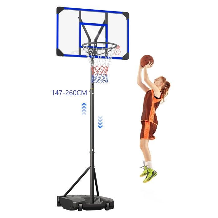 Canestro da basket - NECHE - Altezza regolabile 260 cm - Ruote - Per adulti e bambini