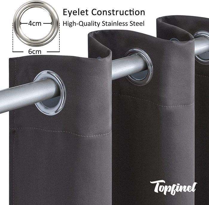 Rideau Occultants 140x240cm TOPFINEL à Oeillets Thermique Isolant AntiFroid Décoratif Chambre AntiBruit 2 Panneaux Gris Anthracite