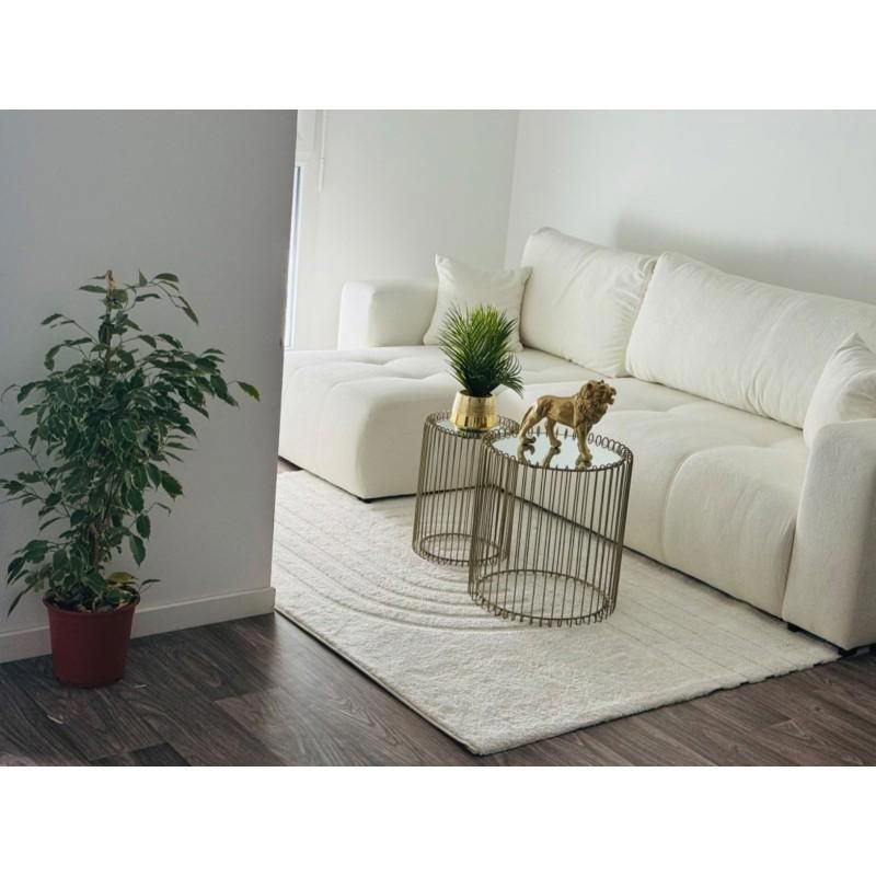 Canapé d'angle convertible TALIA L Blanc cassé en tissu anti tâche hydrophobe doux au toucher