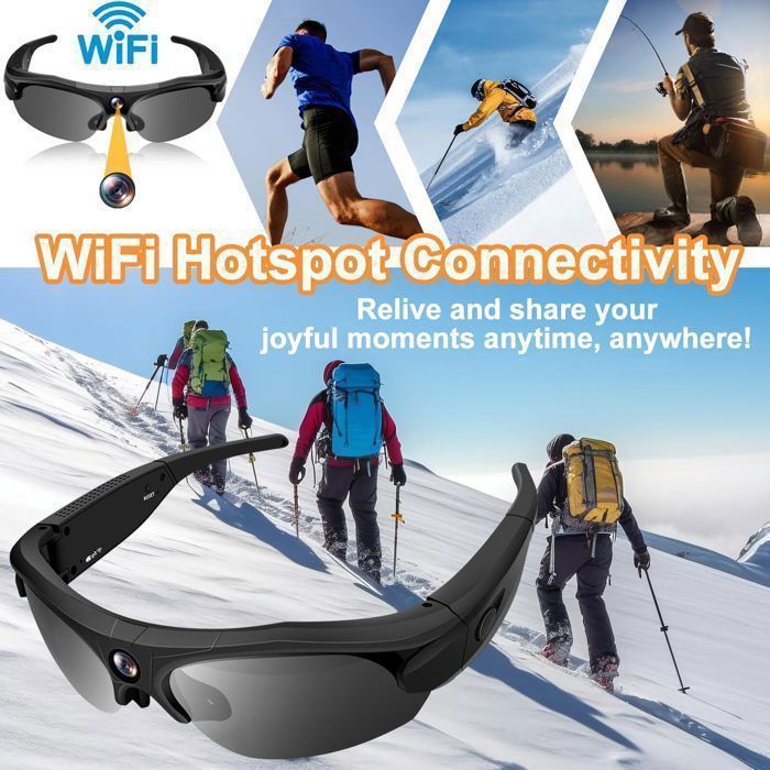 Cámara deportiva Wi-Fi 4K, gran angular de 120°, lentes polarizadas, 100 minutos de autonomía, modo DV, ideal para deportes y ciclismo.