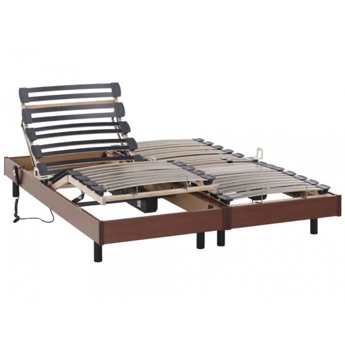Base de cama de relajación con somier de láminas multicapa - VENTE-UNIQUE - 5 secciones - firmeza regulable - 80x200cm - madera de cerezo