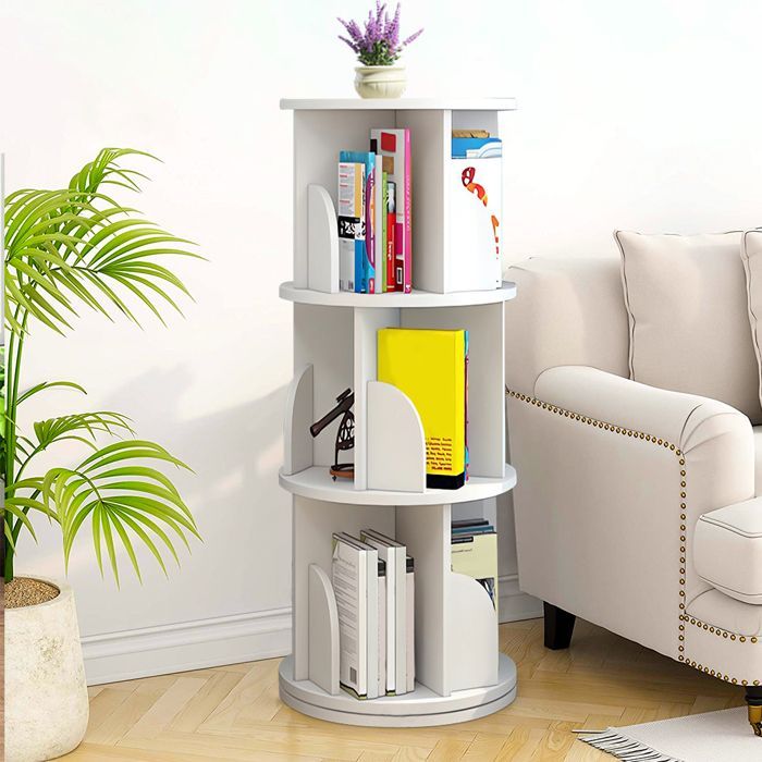 MIPAN. Estantería giratoria de 360 grados - Estantería giratoria de 3 niveles - Para habitación infantil - 40*40*97cm - Blanca