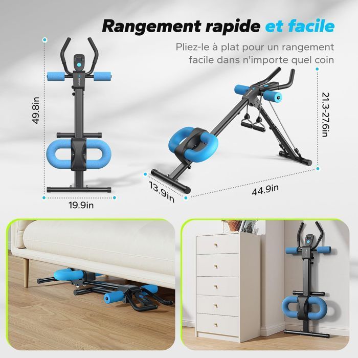 Attrezzo per addominali e glutei MERACH, 5 livelli di inclinazione, schermo LCD, portata massima 200 kg, cuscino a forma di U, maniglie antiscivolo, colore nero.