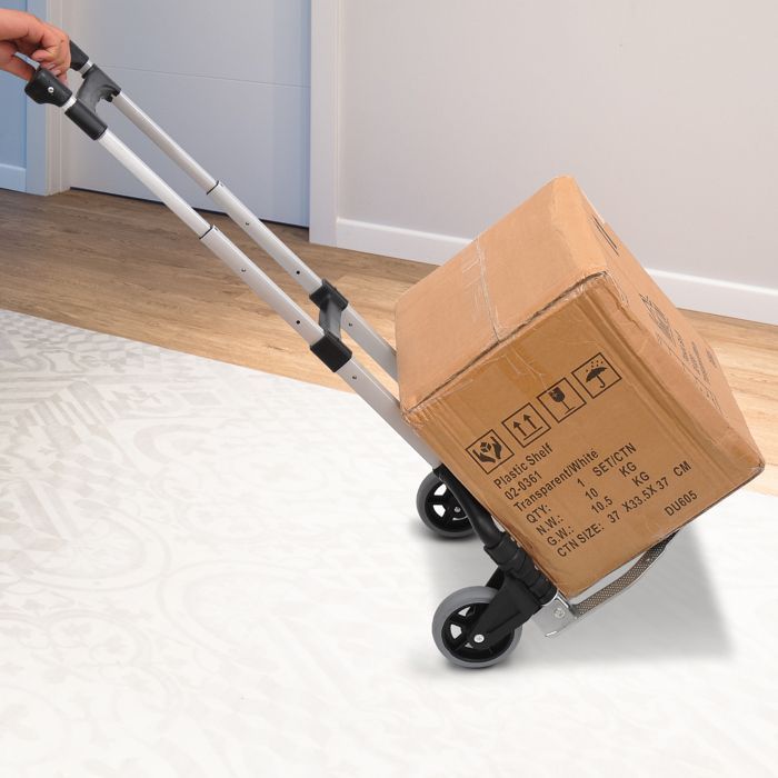 Carretilla de mano HOMCOM - Ligera, plegable y telescópica, con capacidad de carga de 70 kg para transporte y manipulación - Aluminio - Plata y negro