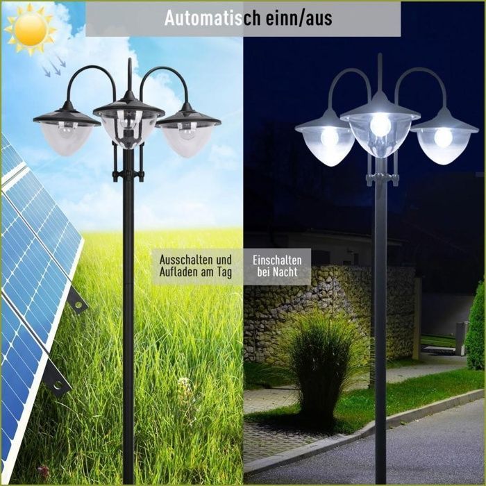 Set of 3 Outsunny Solar Lanterns - Rustic Garden Floor Lamp for Flower Pots IP44 Black