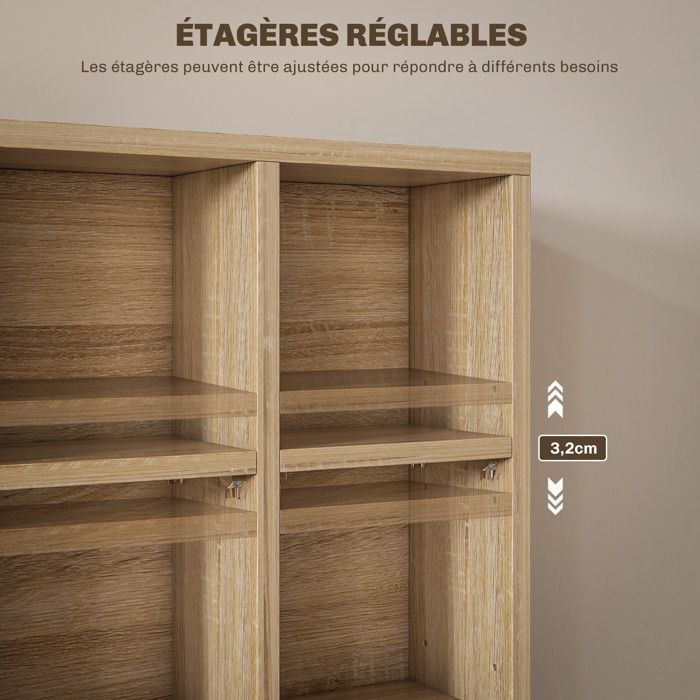Mueble de almacenamiento multimedia para 456 CD/336 DVD - HOMCOM - estantería de madera con baldas ajustables - 89 x 130,5 cm, madera natural