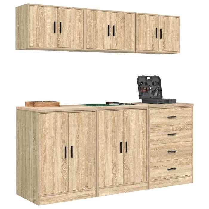 Armários de garagem vidaXL de 6 peças, madeira de engenharia Sonoma Oak, armário de armazenamento para garagem, armário de armazenamento, bancada de trabalho