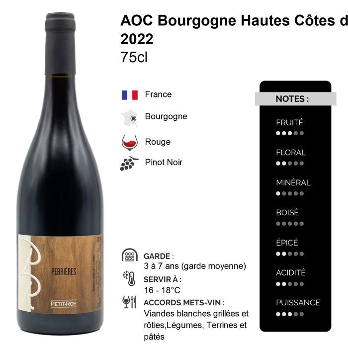 Maison Petit Roy Bourgogne Hautes Côtes de Beaune Les Perrières 2022 - Bourgondische rode wijn (3x75cl)