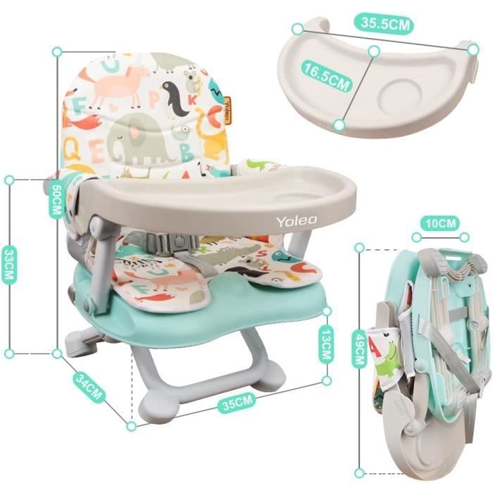 Silla elevadora plegable para niños, silla portátil para bebés, silla de comer para bebés con altura regulable, bandeja extraíble, de 6 meses a 3 años.