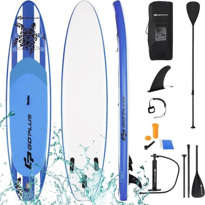 Tabla de paddle surf hinchable COSTWAY para adultos - Kit completo de accesorios - 325x76x15CM - Remo ajustable - Aleta extraíble - Bomba - Mochila - Estilo tortuga