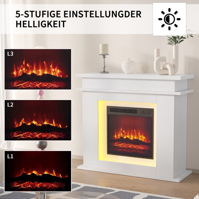 Chimenea eléctrica de 101 cm – Llamas 3D – LED – 1500 W – Pantalla táctil y mando a distancia – Mueble incluido – Blanca