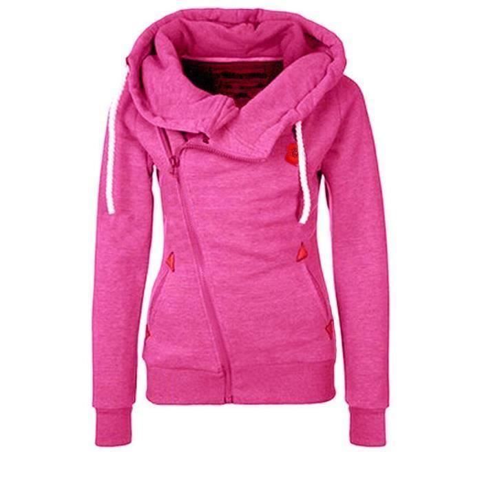 Sudadera para mujer - FUNMOON - Jersey de algodón - Rojo - Manga larga - Cuello con capucha