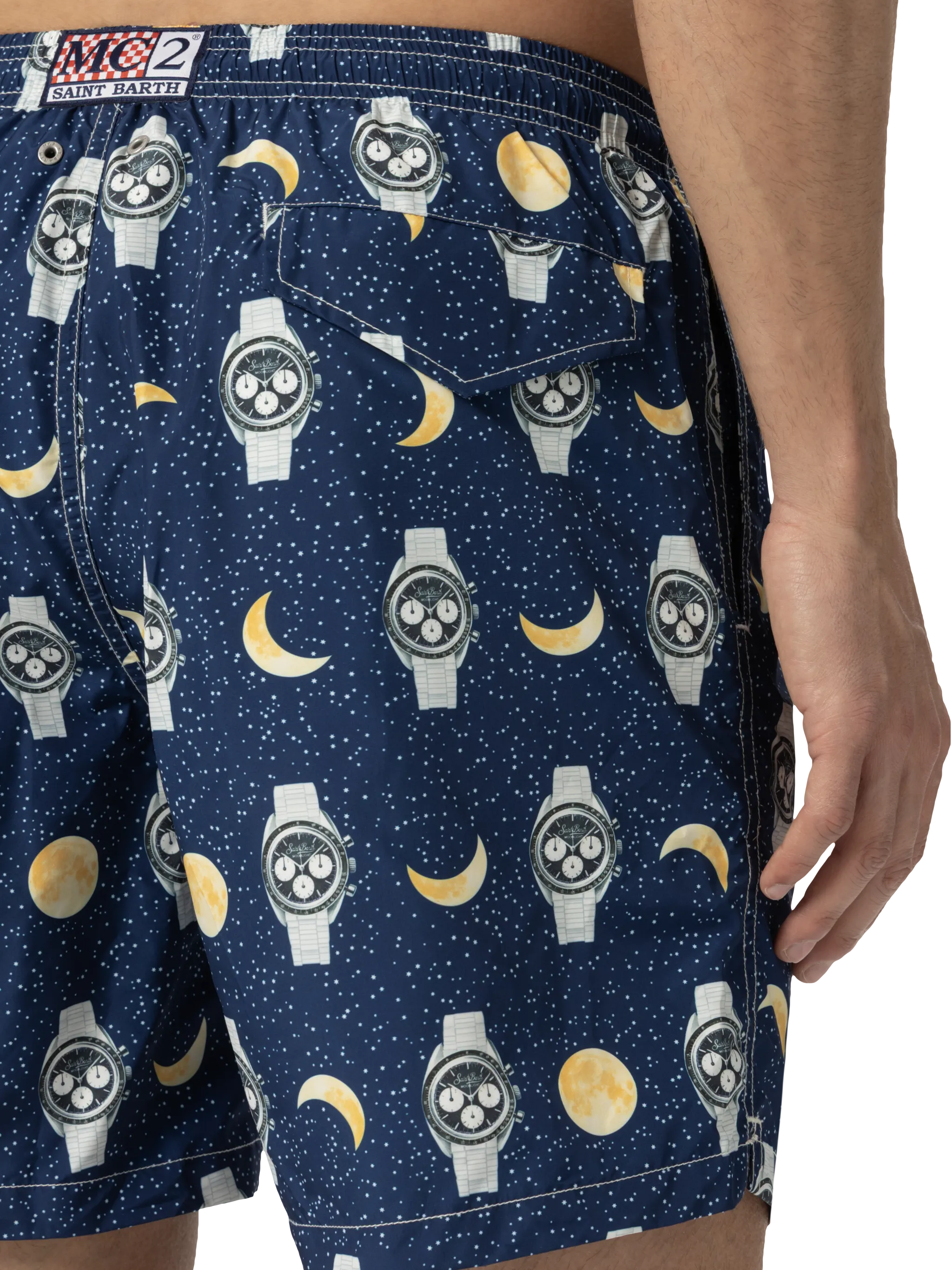 Costume mare Lighting in tessuto leggero con stampa orologi e luna