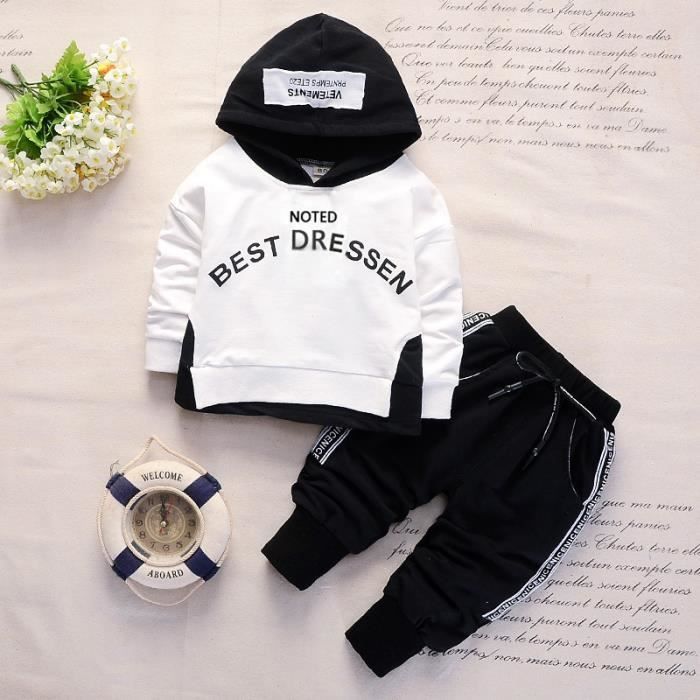 Conjuntos de ropa casual de algodón de 2 piezas para niñas y niños, primavera/otoño, blanco.